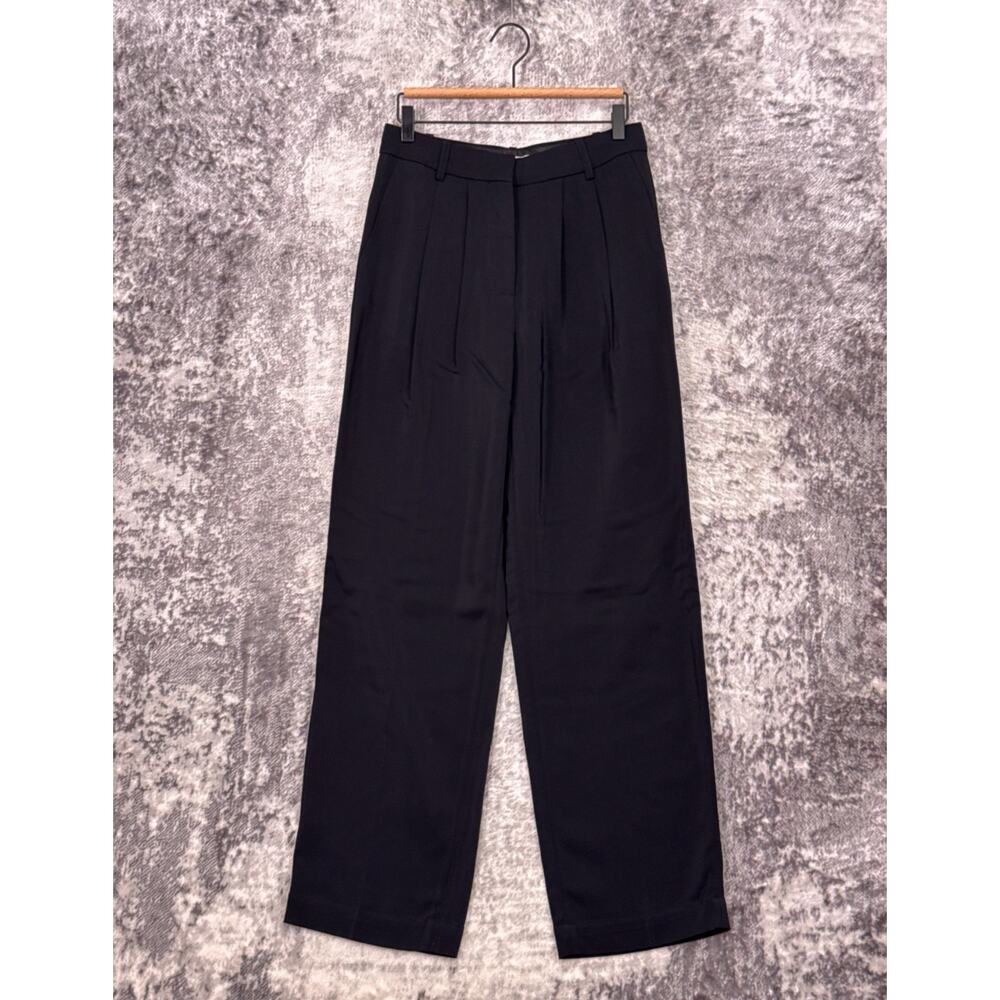 CO Collections Pants 4 Womens Black Pleated Satin Trouser